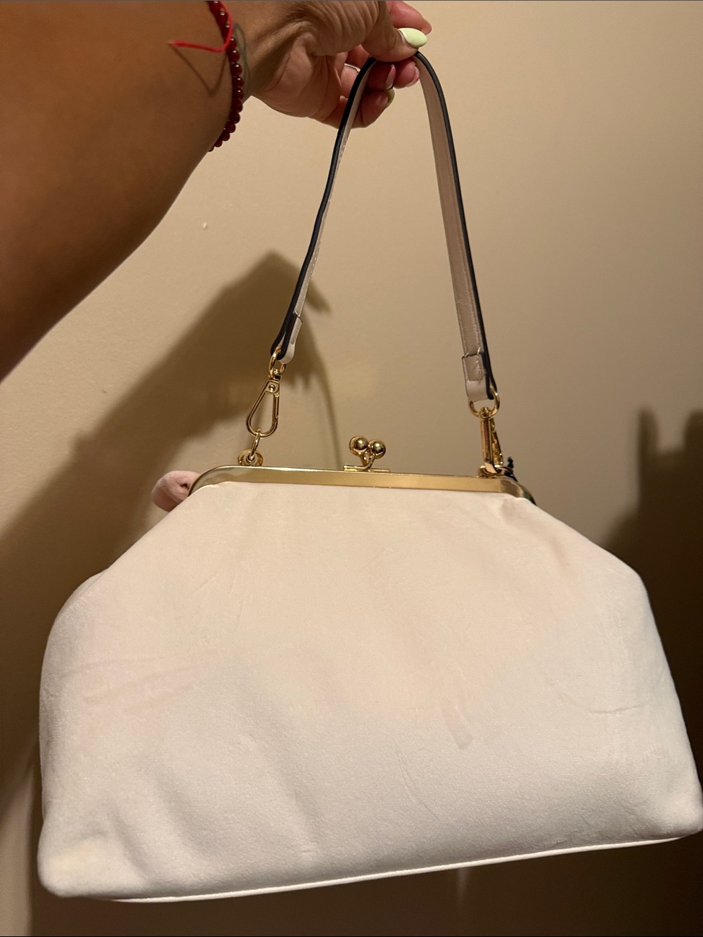 Juicy Couture Cream & Pink Bow Satchel with Chain and Pearl Accents - Picture 2 of 4